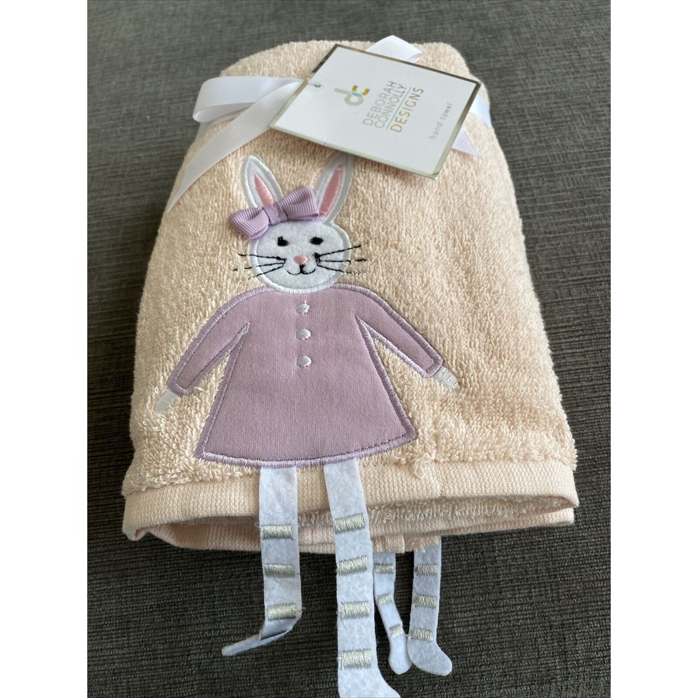 Deborah Connolly Set of 2 HAPPY EASTER Bunny Rabbits Absorbent Hand Bath Towels